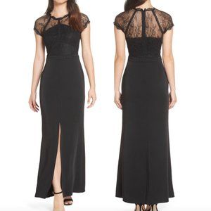 Black Cap Sleeve Embroidered Long Dress